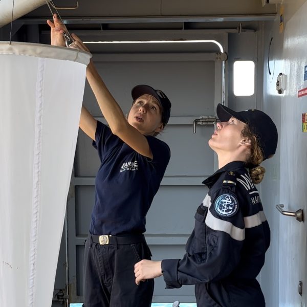 Rinçage de filet à plancton.